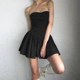 Wind Design Sensitive Fishbone Waist Wipe Chest Skirt 2024 New Summer Temperament Age-Reduced Bare-Back Canopy Small Black