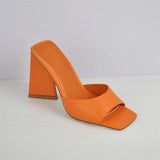 Onlymaker Women Square Toe PVC Slip on Clear High Heels Transparent Summer Concise Casual Party Dress