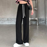 Summer Ice Silk Wide Leg Pants Women Korean Style High Waist Split Straight Trousers Simple Loose Drape Casual