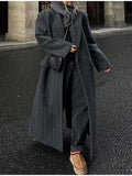 Women's Temperament Suit Collar Striped Haired Long