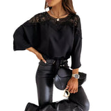 Zingj Spring And Autumn New Long Sleeve Lace Lace Shirt Solid Color Commuter Top Round