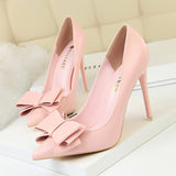 Zingj Korean Version Of Fashion Sweet High-Heeled Shoes With High Heel Delicate Show Thin Shallow Mouth Pointed Bow Single