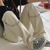 Y2K niche design sense chain was thin slim fit straight-leg jeans women loose high waisted jeans wide-leg jeans