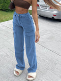 Brown Vintage Baggy Jeans Women 90s Streetwear Pockets Wide Leg Cargo Pants Low Waist Straight Denim