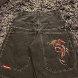 Y2k Denim Shorts Street Hip-Hop Retro Graphics Black Loose Gothic