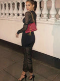 Mesh See Through Women Dress Sexy 3 Piece Set Elegant Fashion Female Clothing Casual Slim Camisole Black Bodycon