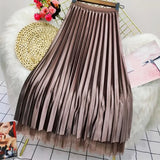 Both Sides Wear Pearls Mesh Skirt Women 2025 Summer Velvet High Waist Long Skirts Woman Solid Color A Line Pleated Skirts 211-1-Outfit