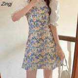 Sets Women Print Cute Girls Puff Sleeve Summer Elegant Ladies Clothing Trendy Popular Holiday Preppy Harajuku