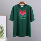 Summer Harajuku Floral Printed T Shirt Women Elegant 100% Cotton Graphic Tee Casual Oversized Plus Size Female