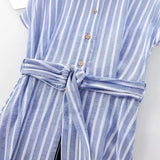 New Striped Blended Medium-Length Shirt Dress
