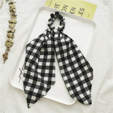 Women Black and White Plaid Hair Scrunchies Elastic Hair Bands Girls Ribbon Hair Ropes Ties Ponytail Holder Hair
