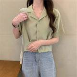 Women Summer Vintage Temperament Crop Tops New Arrival Stylish Simple Tender All-match Casual Notched Female Korean