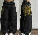Sales Of Black Printed Jeans, Vintage Jazz Dance Pants, Harajuku Cool