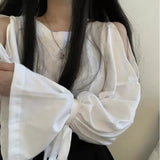 Women Off Shoulder Flare Sleeve Round Neck Mujer De Moda Casual Pure Color Student Simple Chic Elegant Female Spring