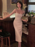 New Elegant Spaghetti Strap Midi Dress Women Sexy Prom Evening Bodycon Party Birthday Club Fashion