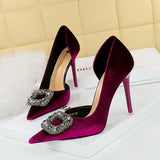 Zingj Banquet High Heels With Thick Suede Tip Side Hollow Out Metal Diamond Buckle Super High