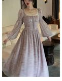 Elegant Square Neck Chiffon Dress for Women 2023 Summer Evening Party Long Sleeve Female Dress Casual Fashion Midi