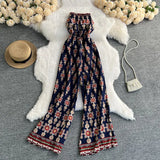 Zingj Net Red With Floral Jumpsuit Sexy Wood Ear A Word Shoulder Thin Vacation Trip Pat Wide Leg