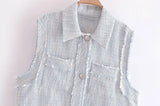 New Rough Lapel Short Textured Pocket Vest