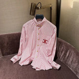 Blouses for Women Fashion 2024 Regular Fit Women's Chiffon Button Down Shirt with Casual Striped Design for