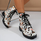 Women's Short Boots 2025 Autumn And Winter New British Wind Round Head Tie Print Low With Martin