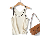 Basic Round Collar Sling Sleeveless Knitted T-Shirt In