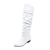 Large-Size Flat Bottom Boots 2025 Autumn And Winter New Round Head Folded High-Valley Knight Boots