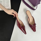 The Summer Of 2025, The New Bow In The Fine Heel Muller Shoes Half Slippers Women's Large-Size High-Heeled Single-Shoe Sand