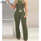 Women Fashion Sleeveless Plain Crop Top Sexy High Waist Skinny Bodycon Long Trousers Two Pieces Suit Flare Pants Set With