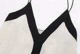 New V-Collar Color Medium-Long Suspender Dress