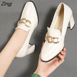 Sexy Women's New High Heels Thick Heel Soft Leather Patent Leather All-match British Square Toe High