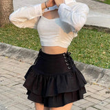 Dark Personality Side Waist Band Skirt Ins2023 Spring Girl's New Half