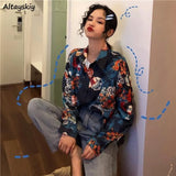 Shirts Women Long Sleeve Print Ulzzang Cat Turn-down Collar Students Designed Womens Korean Style with Buttons