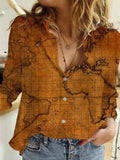 Map Straight Type Printed Long-sleeved Women's