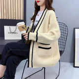 Zingj And South Korea Autumn And Winter New Korean Version Loose In Long Pocket College Fashion Sweater Cardigan Coat Female