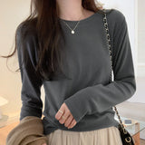 Color Round-Neck Corduroy Long-Sleeved T-Shirt Women's Autumn New Basic Bottomed Shirt With Thin