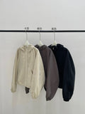 [Daihe] Autumn New Casual Loose Hat Suction Rope Zipper Versatile Version Of The Work Coat Female H7374-Outfit