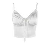 Zingj Ins Sexy Pure Desire V Collar Back Top Silk Pleated Sling Sweet Spicy Bow