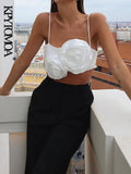 Women Sexy Fashion Floral Appliques Cropped Tank Tops Vintage Backless Side Zipper Thin Straps Female Camis
