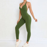 Zingj Neck Type Big Back Yoga Jumpsuit Pleated Pocket Peach Hip Tight Sports Fitness Jumpsuit Woman-Outfit