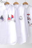 New White Shirt Casual Button Up Turn Down Collar Female Blouse Long Sleeve Cotton Blouse Embroidery Blouse Lady 5083