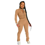 Women Solid 2 Piece Set Tracksuit Autumn Long Sleeve Zipper Coat Pencil Pants with Pockets Slim Jogging Sweatpant