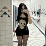 Spring 2024 New Spicy Skirt Dark Style Skull Print Halter Skirt