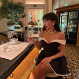 2025 New Fashion Sexy Breasts Small Body Repair Word Collar Dress Skirt Short Skirt