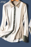 Up Office Silk Blouse Fashion Women Three-color Patchwork Silk Shirt Mulberry Lady Long Sleeve Tops Elegant Clothes