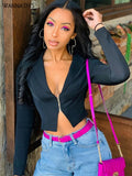 Chain Crop Top Turn Down Collar Sexy Long Sleeve Skinny Autumn 2022 Streetwear Office Lady Black Fashion New Year
