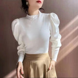 Zingj Korean Version Semi-High Round Collar Design Bubble Sleeve Knitted Sweater Autumn And Winter New Foreign Style Pullover Women's
