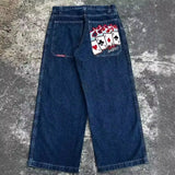 Street Jeans Hip-Hop Poker Graphic Printed Loose Jeans Y2K Wide-Legged