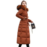 Cotton-Padded Clothes Women 2023 Korean Version Long Over The Knee Color Wool Collar Large Size Down Cotton-Padded Jacket Slim Cotton-Padded Jacket Women-Outfit