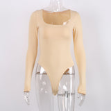 Long Sleeve Knitted Skinny Bodysuit Women Winter Autumn 2021 Solid Square Collar White Black Casual Body Top